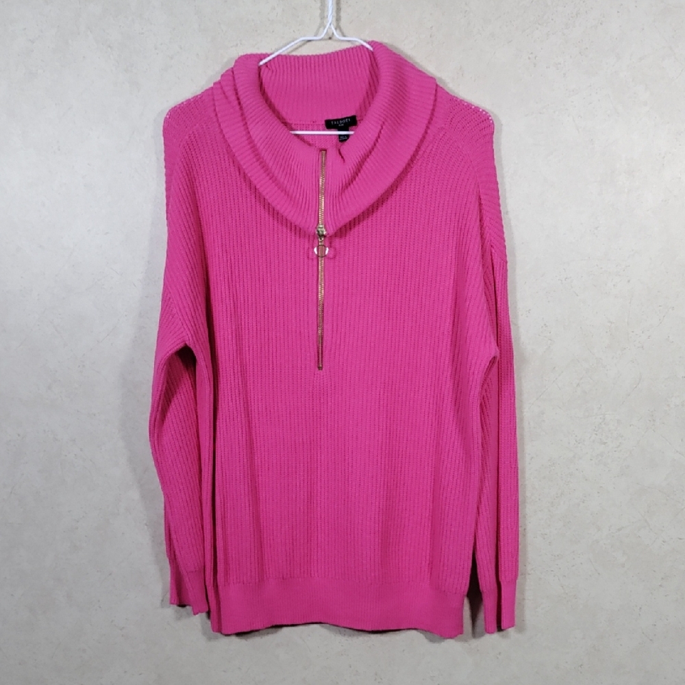 6097 Talbots half zip cowl neck ribbed sweater 1X